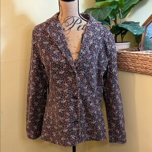 LL Bean Women's Corduroy Blazer Jacket Floral 16 Notch Collar Preppy Academia